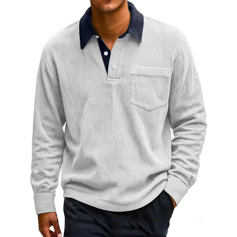 Men's Long Sleeve Corduroy Polo Shirt - Heston Manor