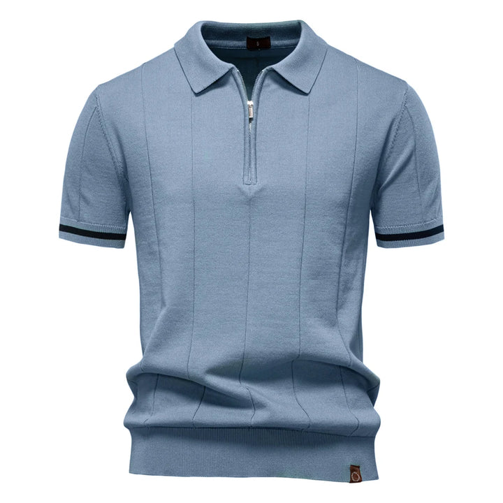 Men’s Short Sleeve Quarter-Zip Ribbed Knit Polo - Heston Manor