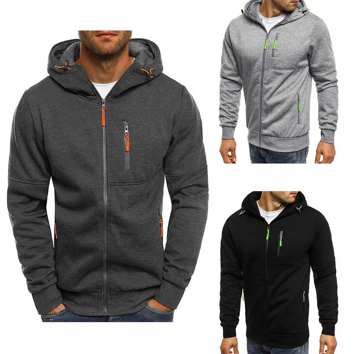 Men’s Dark Gray Full-Zip Hooded Jacket with Zip Pockets