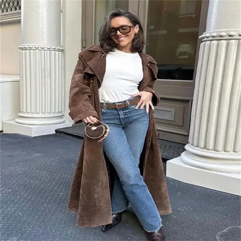 Women’s Suede-Effect Trench Coat - Heston Manor