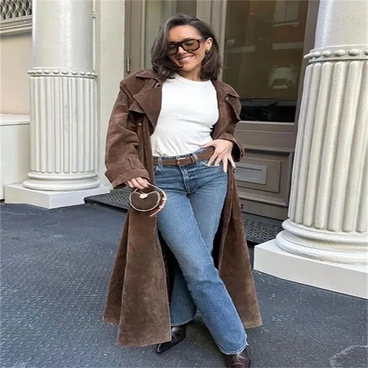Women’s Suede-Effect Trench Coat - Heston Manor