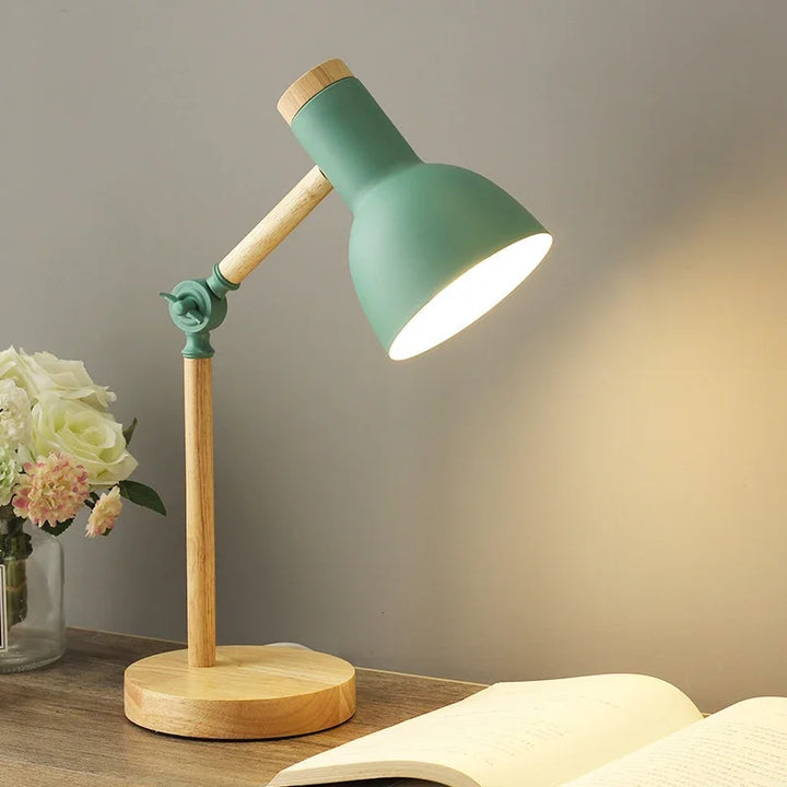 Nordic Wooden Table Lamp with Adjustable Arm – Modern Desk & Bedside Lighting