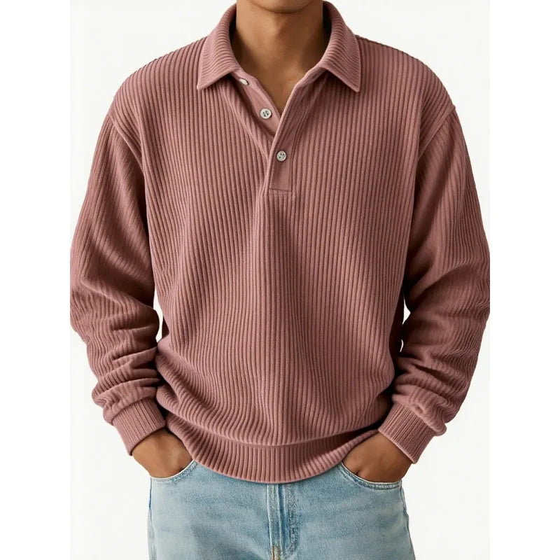 Men’s Ribbed Long Sleeve Polo Shirt