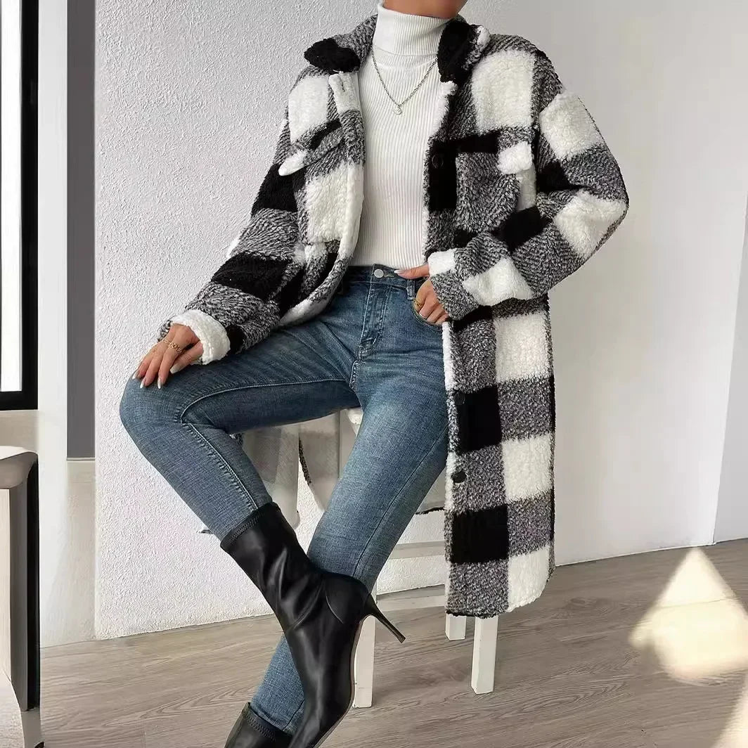Plush Plaid Coat - HESTON MANOR