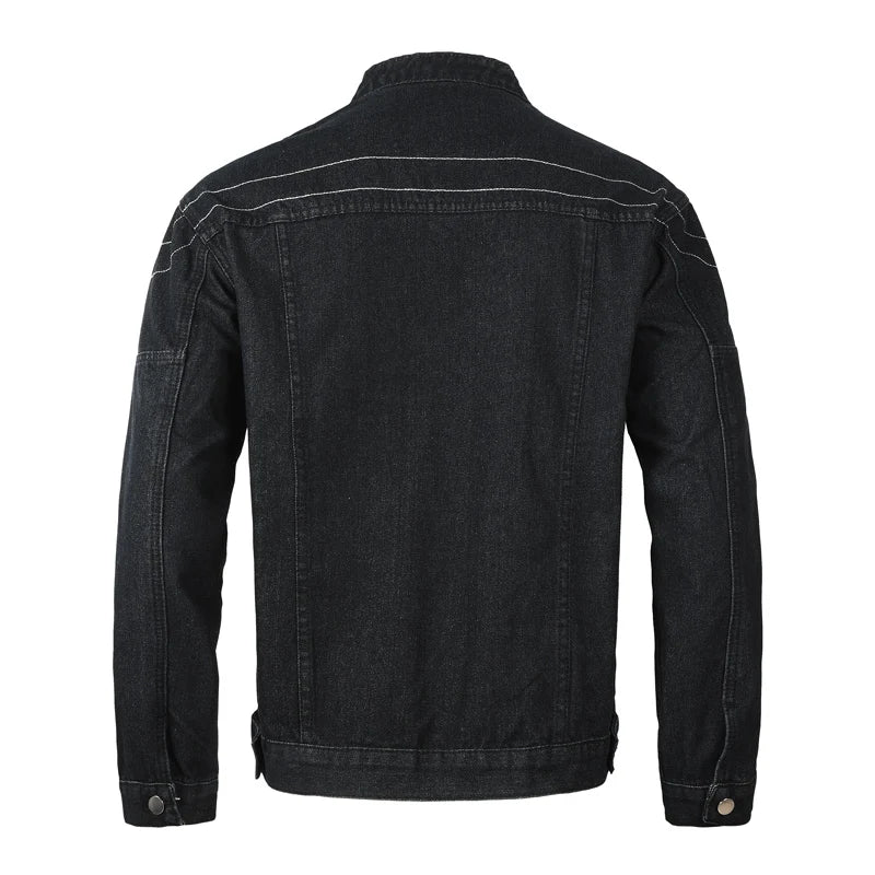 Men’s Black Stand-Collar Zip Denim Jacket