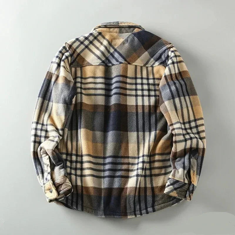 Men’s Red & Black Plaid Fleece-Lined Shirt Jacket