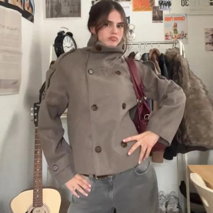 Women’s High-Neck Tailored Military Jacket