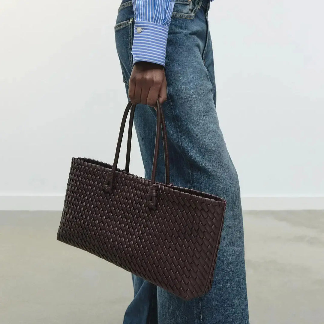 Women’s Dark Brown Woven Leather Handbag
