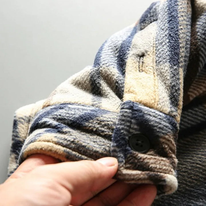 Men’s Red & Black Plaid Fleece-Lined Shirt Jacket