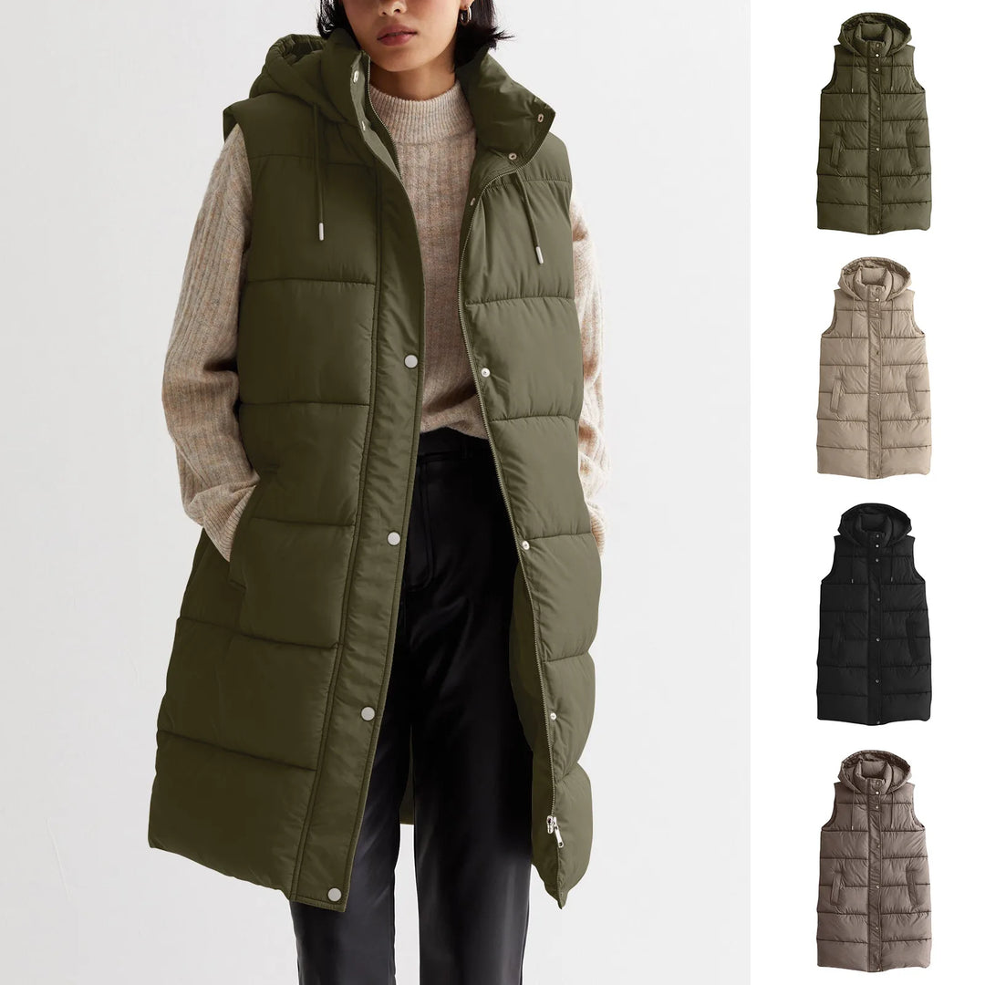 Women’s Long Quilted Hooded Vest