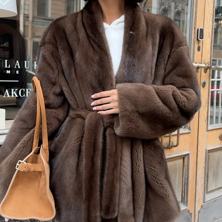 Women’s Brown Faux-Fur Belted Coat