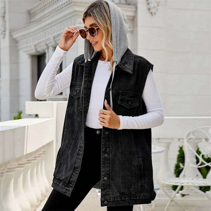 Hooded Denim Vest - HESTON MANOR