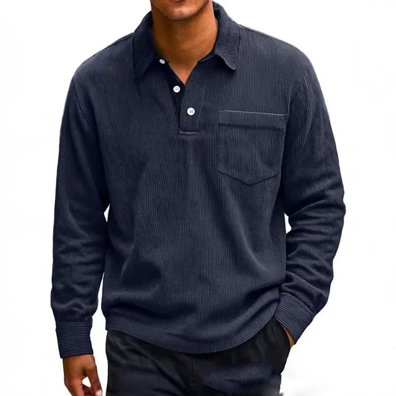 Men's Long Sleeve Corduroy Polo Shirt - Heston Manor