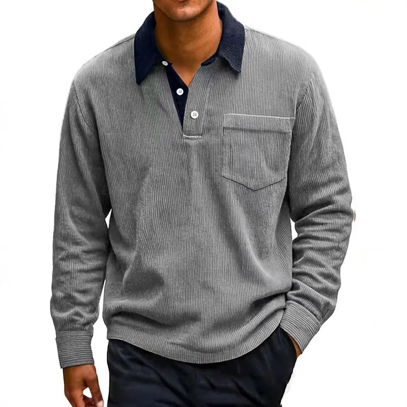 Men's Long Sleeve Corduroy Polo Shirt - Heston Manor