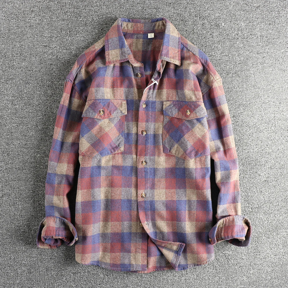 Men’s Vintage Brushed Plaid Flannel Shirt - Heston Manor