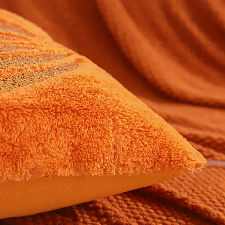 Embroidered Pumpkin Throw Pillow – Soft Plush Autumn Accent Cushions in Ivory and Orange