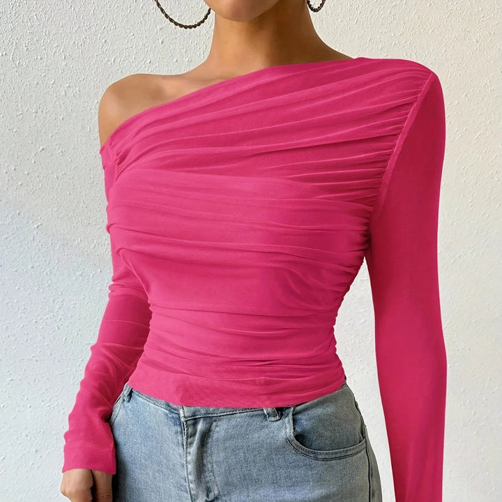Women’s One-Shoulder Ruched Long Sleeve Top