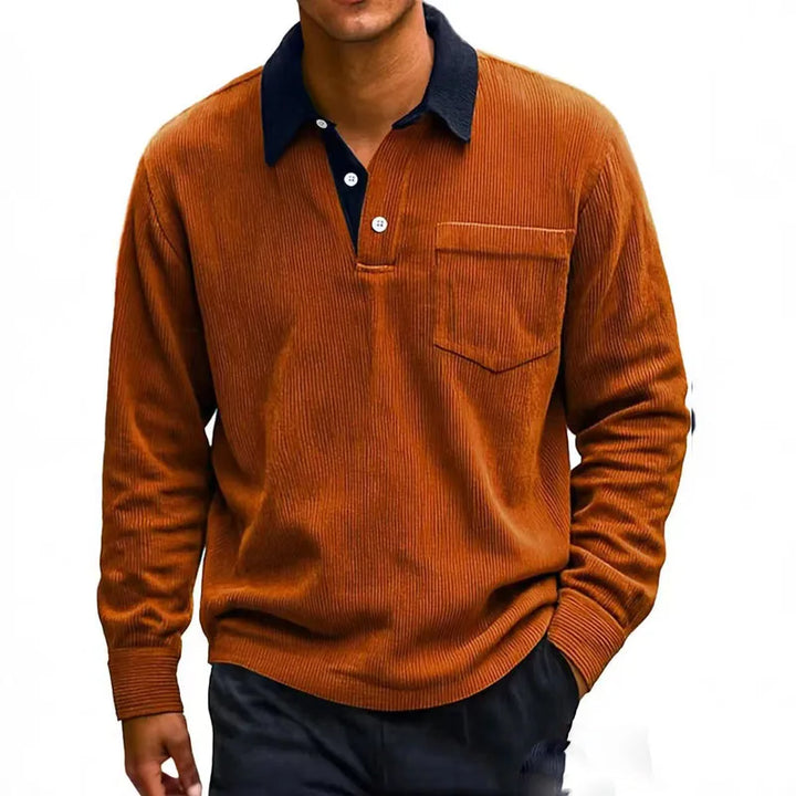 Men's Long Sleeve Corduroy Polo Shirt - Heston Manor