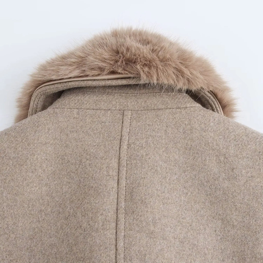 Women's Long Belted Coat with Luxe Faux-Fur Collar