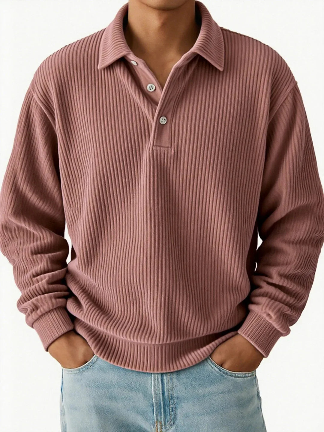 Men’s Ribbed Long Sleeve Polo Shirt