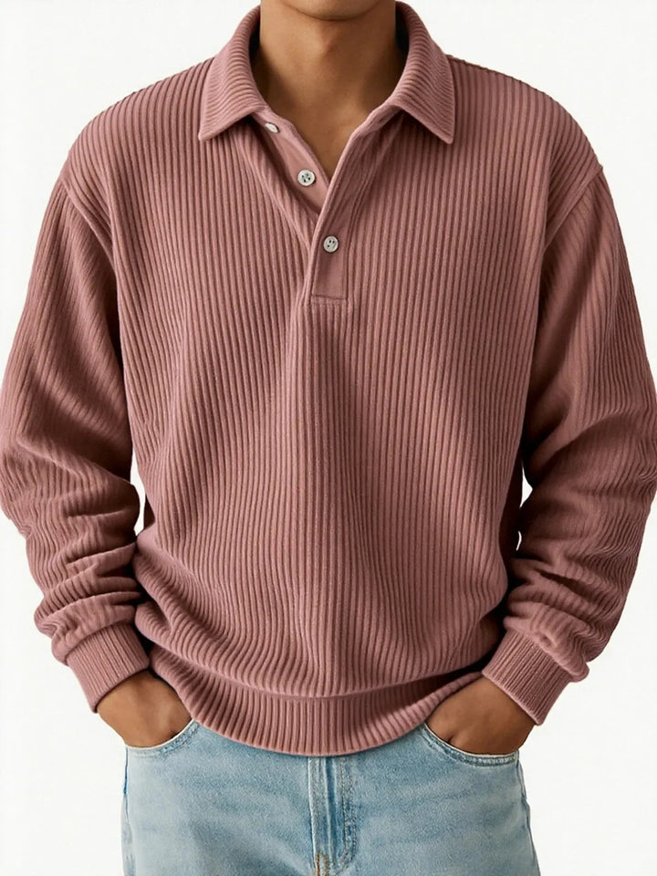 Men’s Ribbed Long Sleeve Polo Shirt