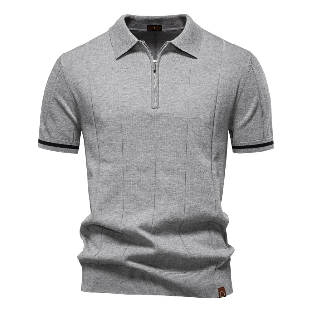 Men’s Short Sleeve Quarter-Zip Ribbed Knit Polo - Heston Manor