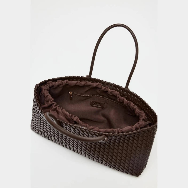 Women’s Dark Brown Woven Leather Handbag