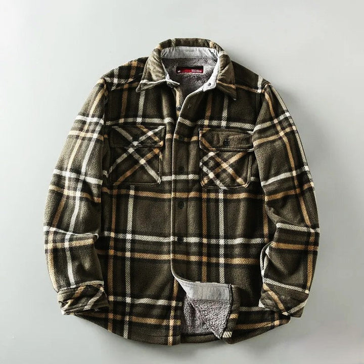 Men’s Red & Black Plaid Fleece-Lined Shirt Jacket