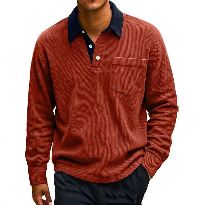Men's Long Sleeve Corduroy Polo Shirt - Heston Manor