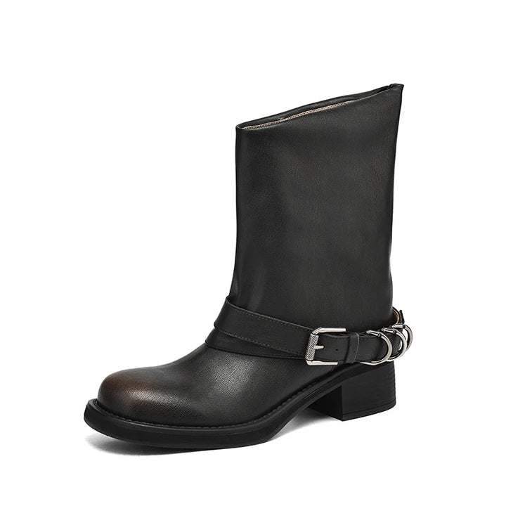 Women’s Slouch Leather Moto Boots - Heston Manor