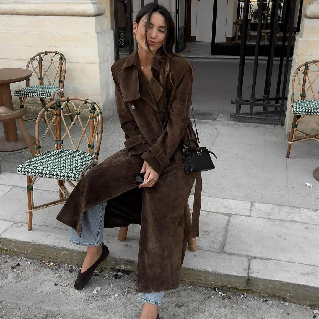 Women’s Suede-Effect Trench Coat - Heston Manor