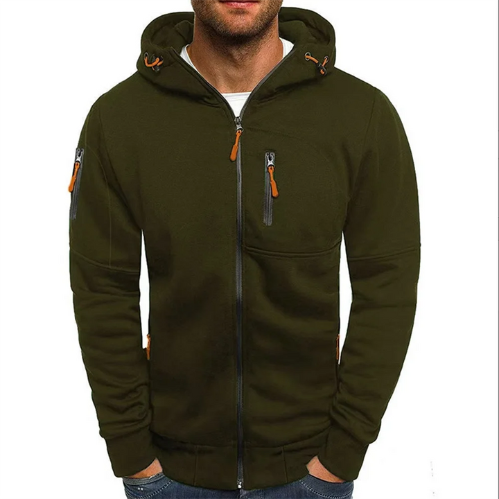 Men’s Dark Gray Full-Zip Hooded Jacket with Zip Pockets