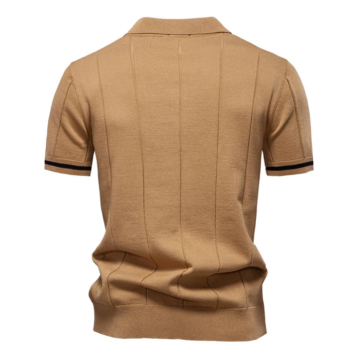 Men’s Short Sleeve Quarter-Zip Ribbed Knit Polo - Heston Manor
