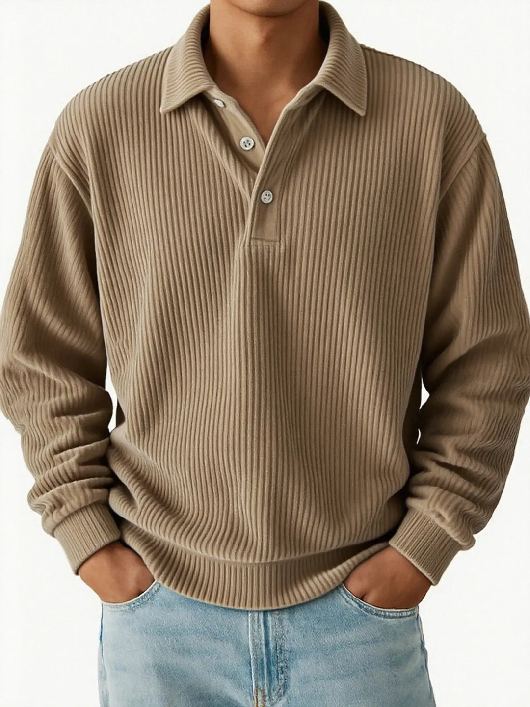 Men’s Ribbed Long Sleeve Polo Shirt