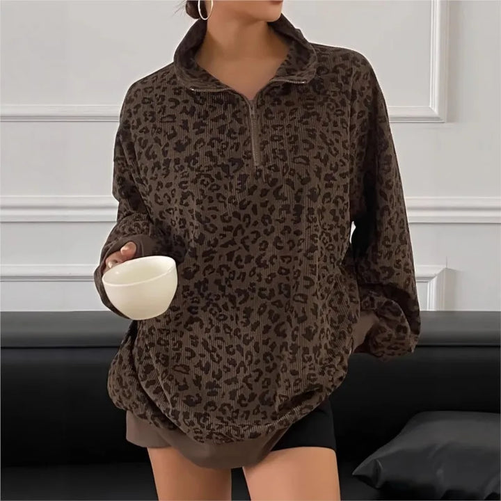 Women's Leopard Print Quarter-Zip