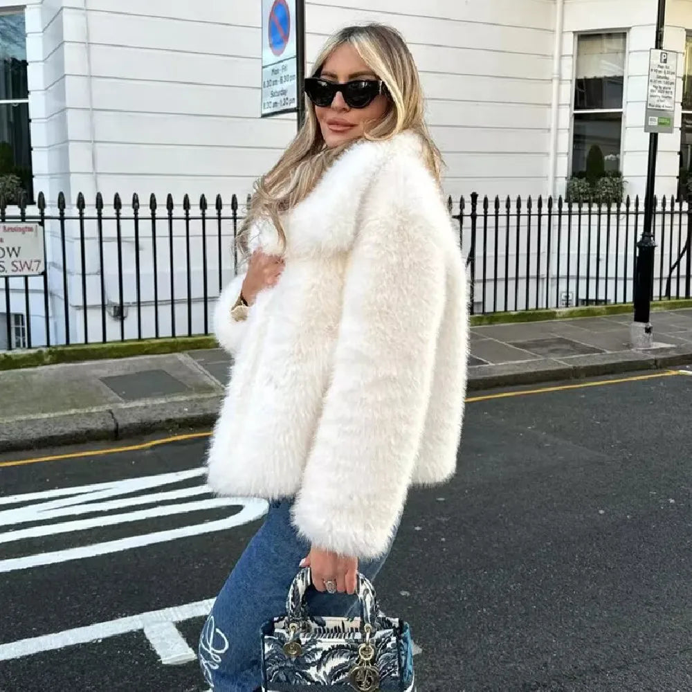 Women's Luxury Ivory Faux-Fur Coat