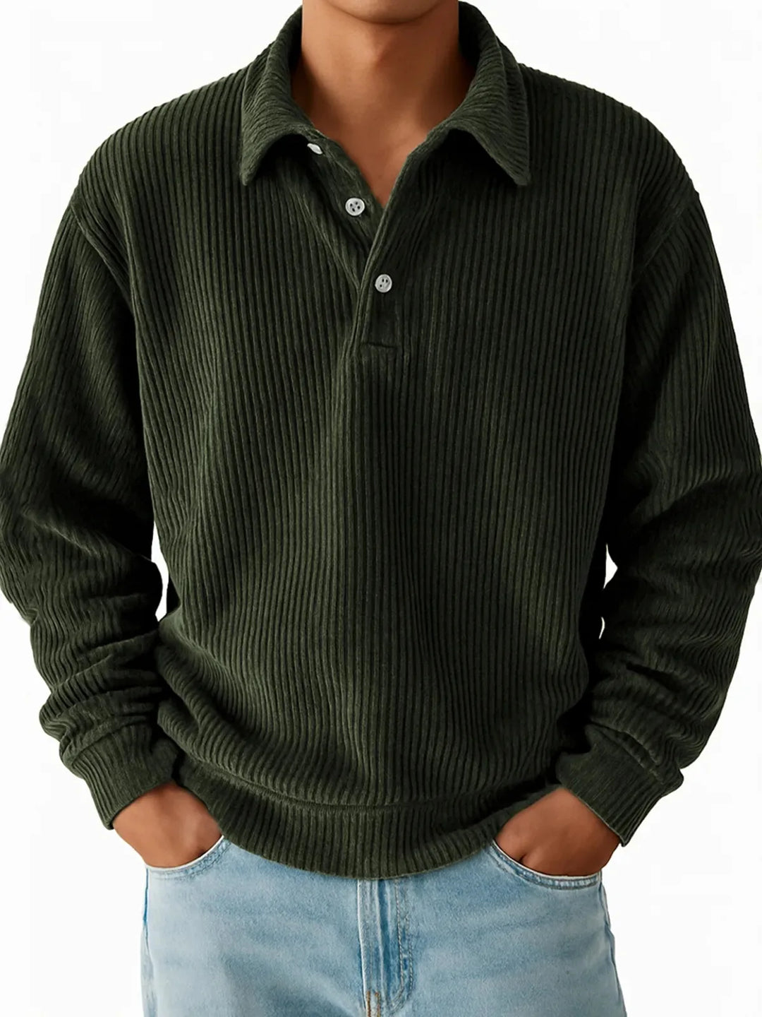 Men’s Ribbed Long Sleeve Polo Shirt