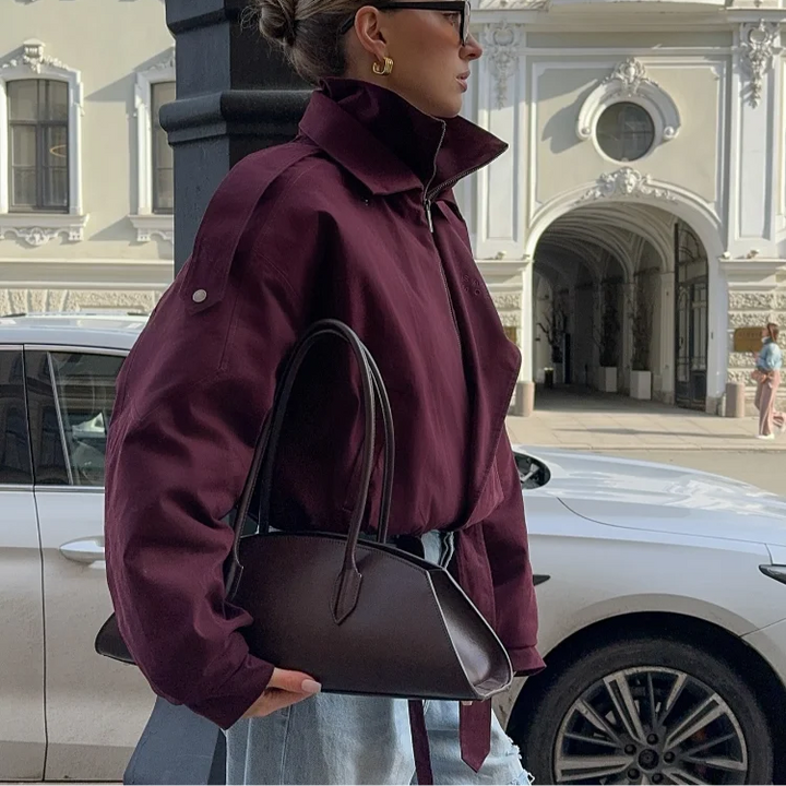 Women’s Burgundy Zipper Bomber Jacket