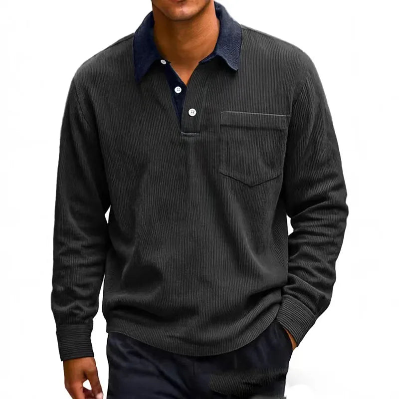 Men's Long Sleeve Corduroy Polo Shirt - Heston Manor
