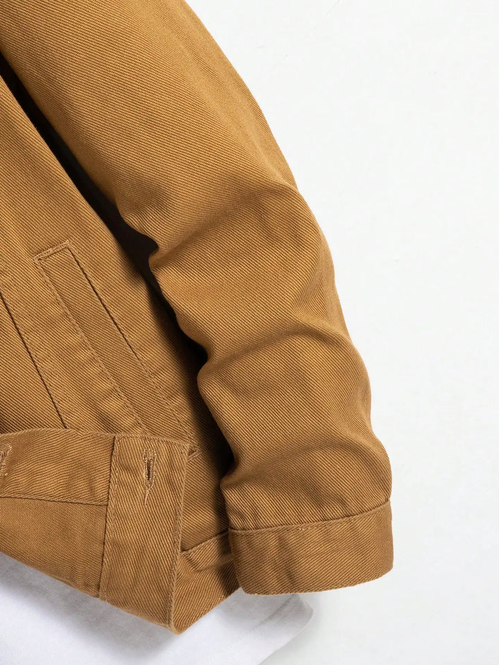 Men's Tan Denim Trucker Jacket Button-Front