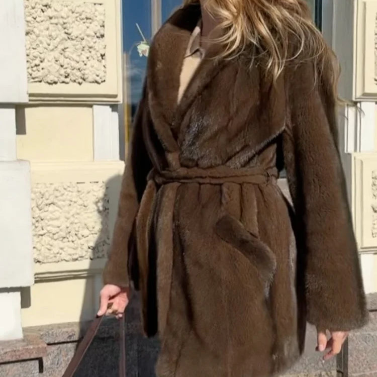 Women’s Brown Faux-Fur Belted Coat