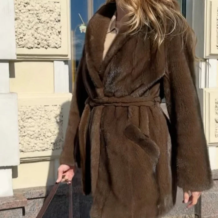 Women’s Brown Faux-Fur Belted Coat