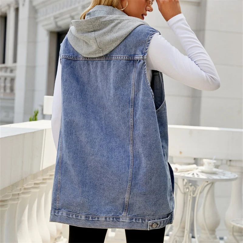 Hooded Denim Vest - HESTON MANOR
