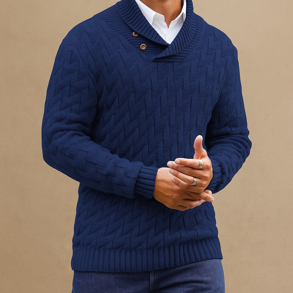 Men’s Black Shawl Collar Sweater – Textured Knit Pullover - Heston Manor