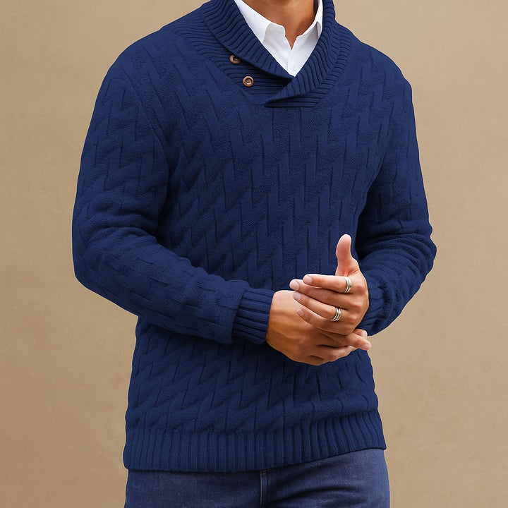 Men’s Black Shawl Collar Sweater – Textured Knit Pullover - Heston Manor
