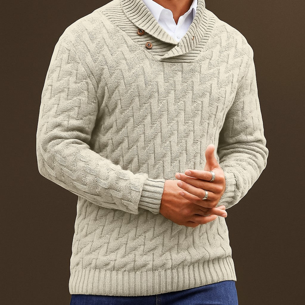Men’s Black Shawl Collar Sweater – Textured Knit Pullover - Heston Manor