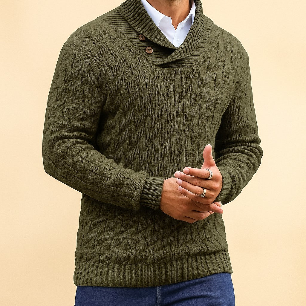 Men’s Black Shawl Collar Sweater – Textured Knit Pullover - Heston Manor