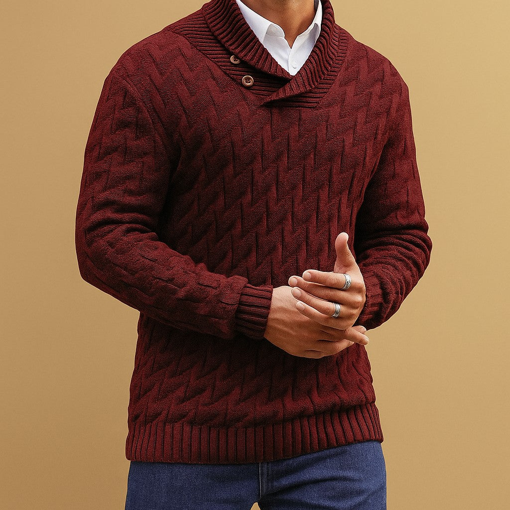 Men’s Black Shawl Collar Sweater – Textured Knit Pullover - Heston Manor