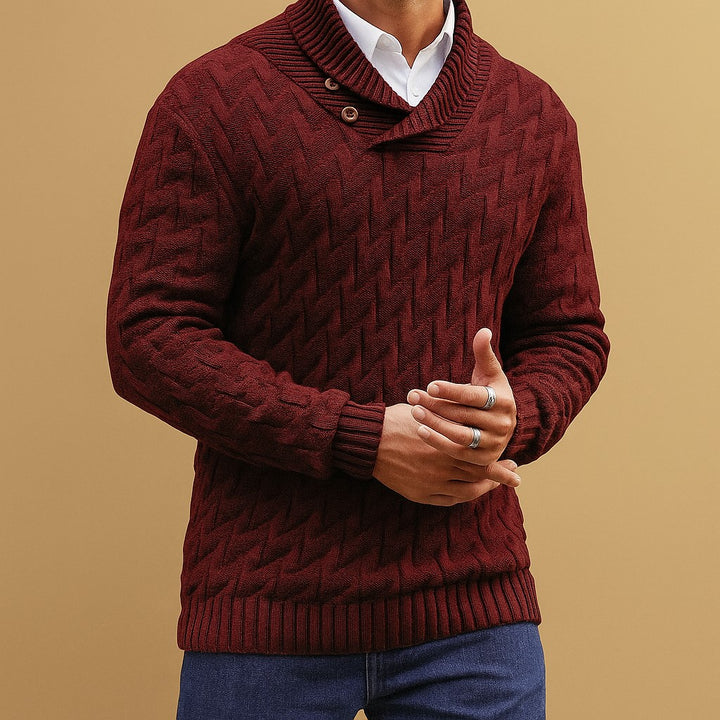 Men’s Black Shawl Collar Sweater – Textured Knit Pullover - Heston Manor