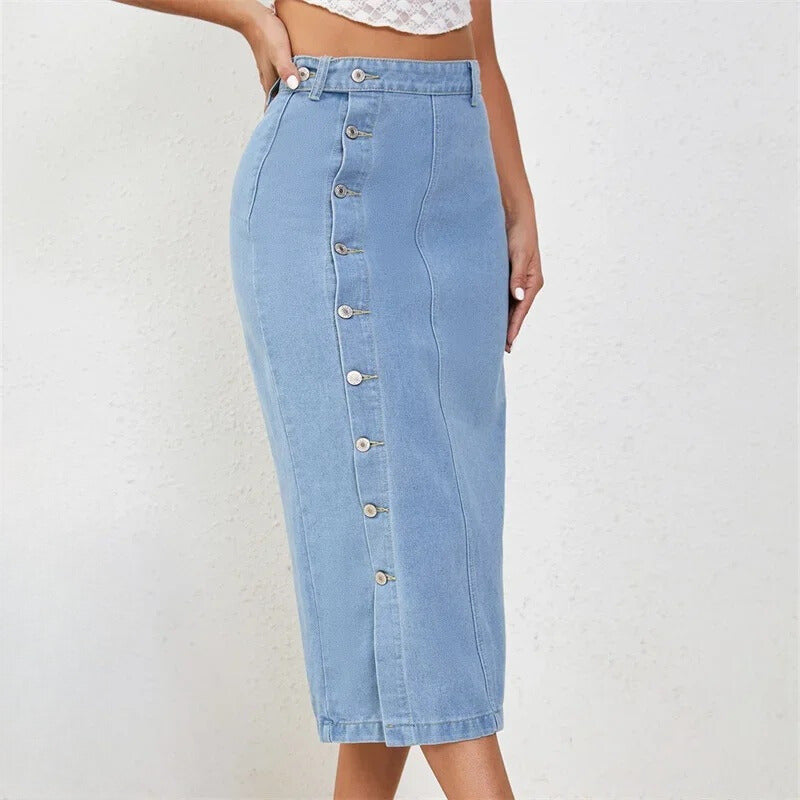 Side Button Denim Skirt - HESTON MANOR